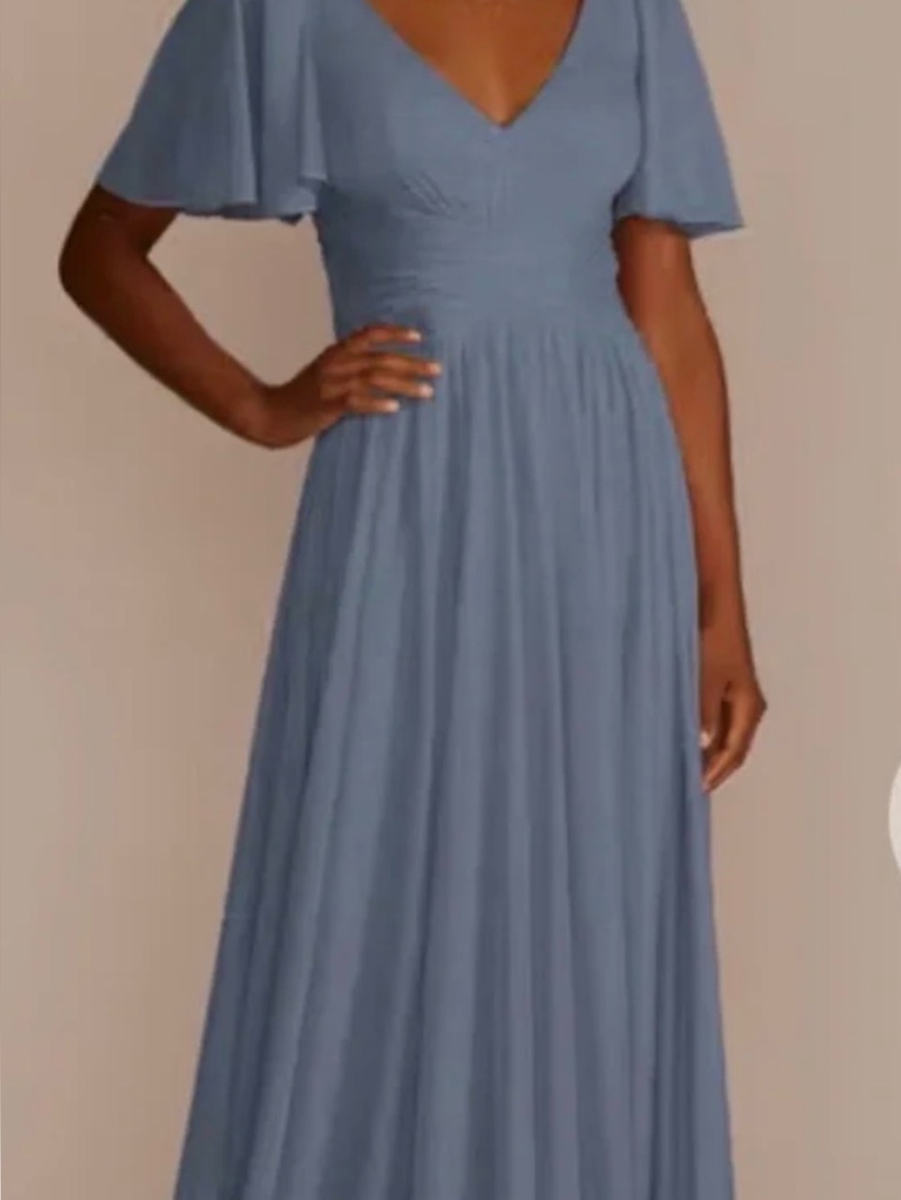 David’s Bridal Steel Blue Flutter Sleeve Crisscross Dress Elegant V-Neck- sz 18